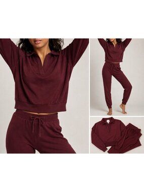 Negative Underwear Club Lounge Set XS Burgundy Pullover Joggers Soft Luxury